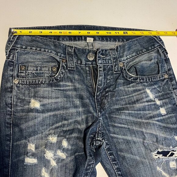 True Religion Blue Denim Slim Fit Jeans With Rips & Faded Detailing - Casual Sty - Picture 11 of 15